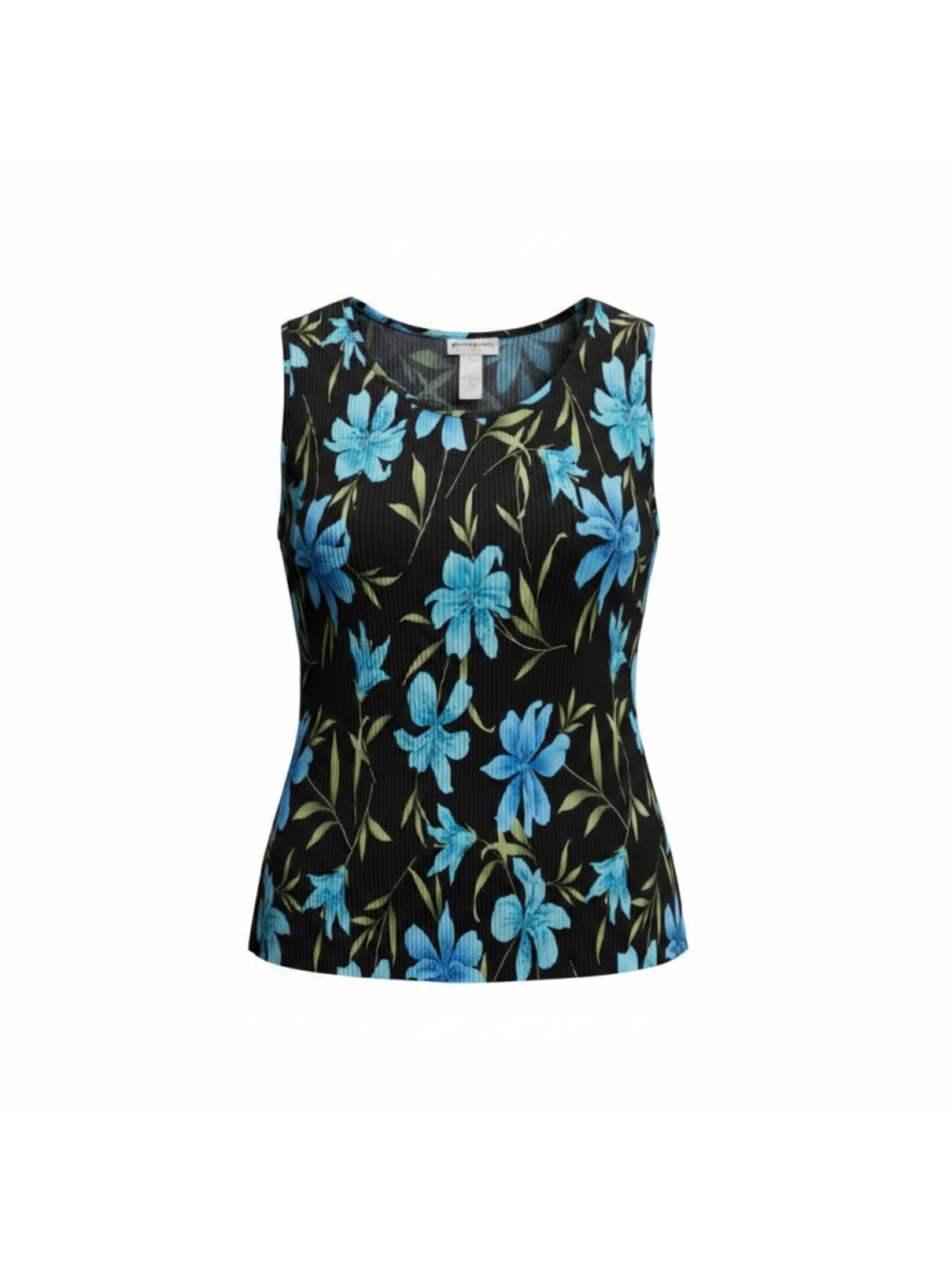 Women's Perceptions Floral Tank Top Black Blue Size 24 INV2